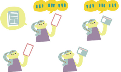 マイナンバーカードやスマホを手に持つ人物　セットのストックイラスト素材
