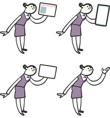 スマホ、マイナンバーカード、カードまたは手を掲げている制服を着た女性　セットのストックイラスト素材
