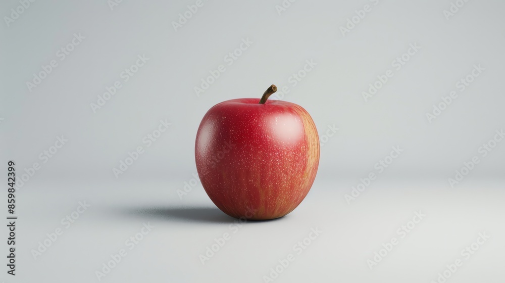 Poster A red apple with a stem on a white background.