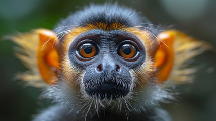 Fototapeta premium Red-shanked douc langurs, Pygathrix namaeus, detail portrait of cute rare andemic monkey in the nature habitat