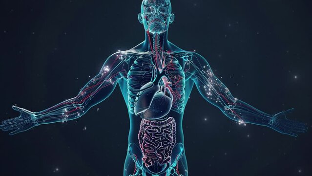 Anatomical x-ray human body anatomy. 3d human anatomy illustration with internal organ. Human Respiratory System Lungs Anatomy. Medical concept. 4K Videos