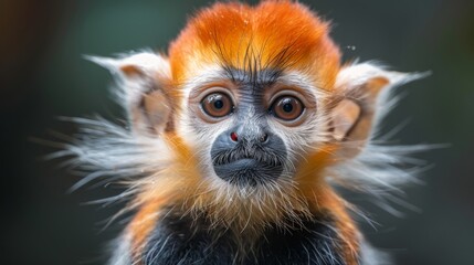 Fototapeta premium Red-shanked douc langurs, Pygathrix namaeus, detail portrait of cute rare andemic monkey in the nature habitat
