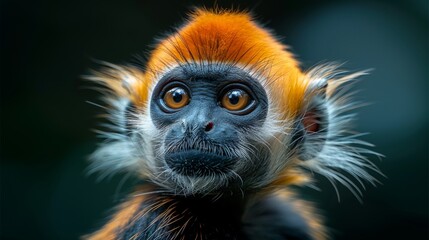 Fototapeta premium Red-shanked douc langurs, Pygathrix namaeus, detail portrait of cute rare andemic monkey in the nature habitat