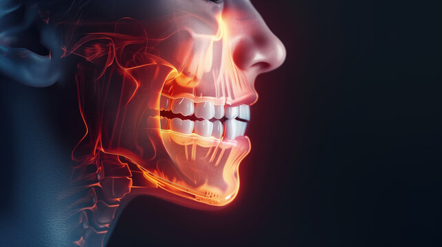 Man in Discomfort: TMJ Pain Illustration with Highlighted Jaw Area