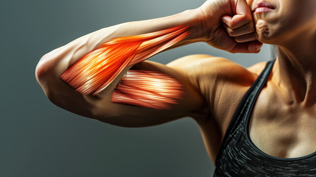 Digital Composite of Achy Bicep with Delayed Onset Muscle Soreness (DOMS) After Exercise - Person Flexing Arm and Wincing