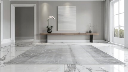 empty room interior with vase of flower on wooden table empty wall background 