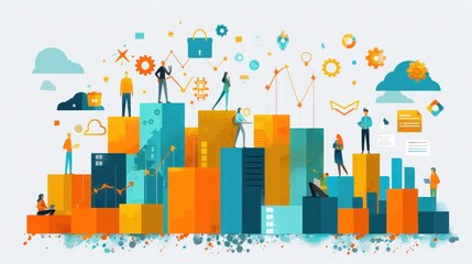 Naklejka premium Teamwork and Collaboration: Reaching New Heights