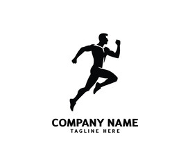 Running Man silhouette logo. Marathon logo black. Speed Running Concept. Running club sports vector