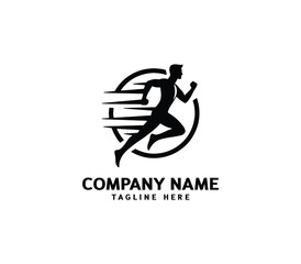 Running Man silhouette logo. Marathon logo black. Speed Running Concept. Running club sports vector