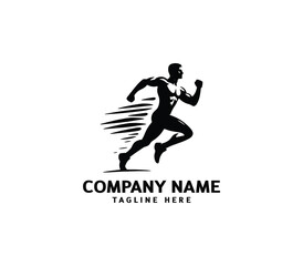 Running Man silhouette logo. Marathon logo black. Speed Running Concept. Running club sports vector