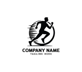 Running Man silhouette logo. Marathon logo black. Speed Running Concept. Running club sports vector