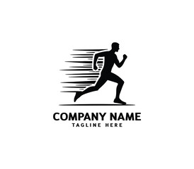 Running Man silhouette logo. Marathon logo black. Speed Running Concept. Running club sports vector
