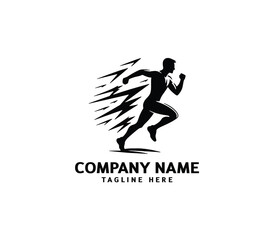 Running Man silhouette logo. Marathon logo black. Speed Running Concept. Running club sports vector