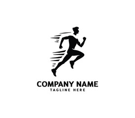 Running Man silhouette logo. Marathon logo black. Speed Running Concept. Running club sports vector