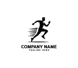 Running Man silhouette logo. Marathon logo black. Speed Running Concept. Running club sports vector