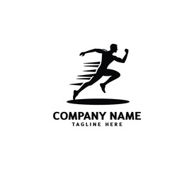 Running Man silhouette logo. Marathon logo black. Speed Running Concept. Running club sports vector