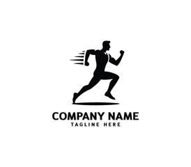 Running Man silhouette logo. Marathon logo black. Speed Running Concept. Running club sports vector