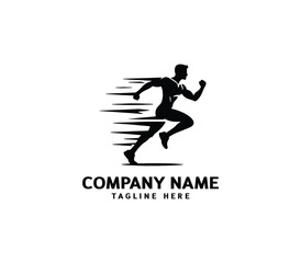 Running Man silhouette logo. Marathon logo black. Speed Running Concept. Running club sports vector