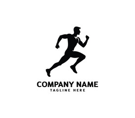 Running Man silhouette logo. Marathon logo black. Speed Running Concept. Running club sports vector