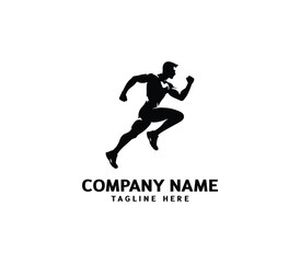 Running Man silhouette logo. Marathon logo black. Speed Running Concept. Running club sports vector