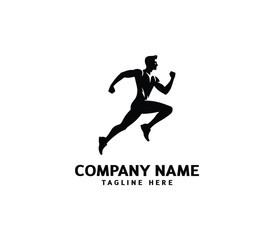 Running Man silhouette logo. Marathon logo black. Speed Running Concept. Running club sports vector