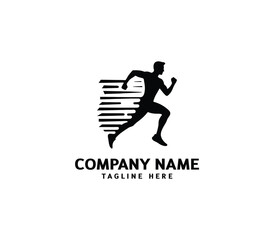Running Man silhouette logo. Marathon logo black. Speed Running Concept. Running club sports vector