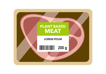 Plant based meat in package flat design on white background.