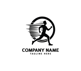 Running Man silhouette logo. Marathon logo black. Speed Running Concept. Running club sports vector