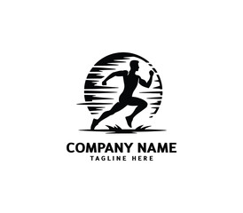 Running Man silhouette logo. Marathon logo black. Speed Running Concept. Running club sports vector