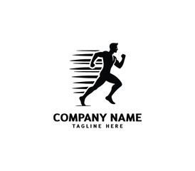 Running Man silhouette logo. Marathon logo black. Speed Running Concept. Running club sports vector