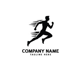 Running Man silhouette logo. Marathon logo black. Speed Running Concept. Running club sports vector