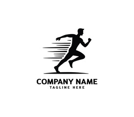 Running Man silhouette logo. Marathon logo black. Speed Running Concept. Running club sports vector