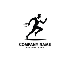 Running Man silhouette logo. Marathon logo black. Speed Running Concept. Running club sports vector