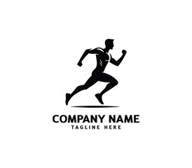 Running Man silhouette logo. Marathon logo black. Speed Running Concept. Running club sports vector