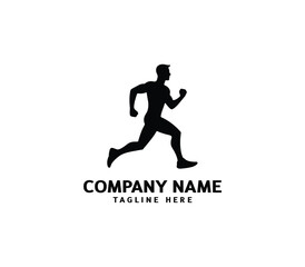 Running Man silhouette logo. Marathon logo black. Speed Running Concept. Running club sports vector