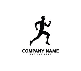 Running Man silhouette logo. Marathon logo black. Speed Running Concept. Running club sports vector