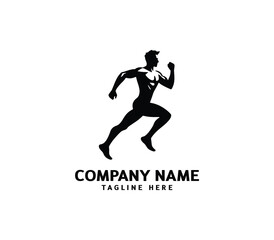 Running Man silhouette logo. Marathon logo black. Speed Running Concept. Running club sports vector