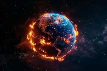 Fototapeta premium earth burning with fire in realistic style by generative ai
