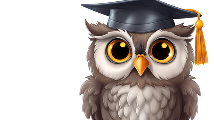 Naklejka premium Hand drawn cartoon owl illustration picture wearing graduation cap 
