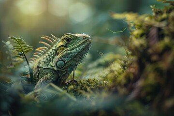 Obraz premium Green Iguana in Lush Foliage