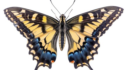 Obraz premium Close-up of a Yellow and Black Butterfly with Blue Accents