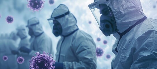 Medical Professionals in Hazmat Suits Analyzing Virus Particles in Contaminated Environment