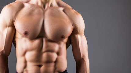 Fototapeta premium CloseUp of Fit Muscular Male Torso Showcasing Defined Chest and Abs in Athletic Pose