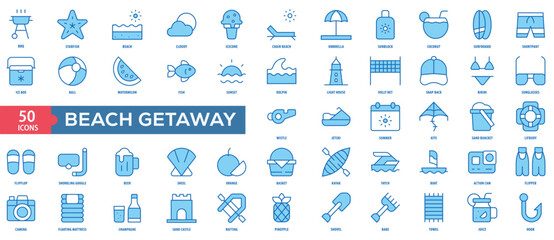 Beach Getaway Icon Collection Set. Easy To Use, Easy To Edit And Simple Line Vector Icons.