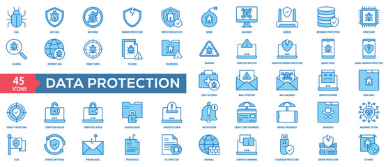 Data Protection Icon Collection Set. Easy To Use, Easy To Edit And Simple Line Vector Icons.