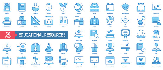 Educational Resources-61 Icon Collection Set. Easy To Use, Easy To Edit And Simple Line Vector Icons.