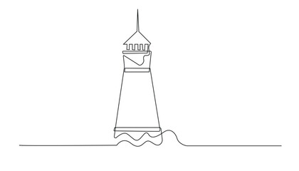 continuous line drawing of lighthouse tower.abstract single line art of lighthouse.one line vector illustration