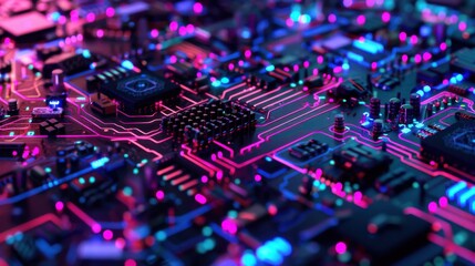 Obraz premium Close-Up of Glowing Circuit Board