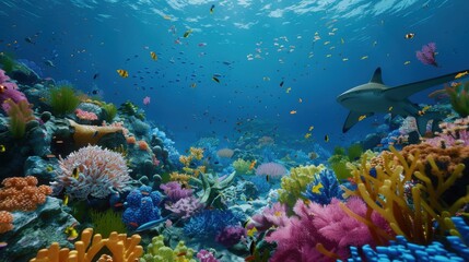 Fototapeta premium Sharks Swimming Among Vibrant Coral Reef