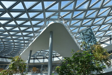 Rayong Thailand June 06 2024 Sky view Dome with windows. The clear glass roof can see through the sky. center of excellence for forest conservation. 